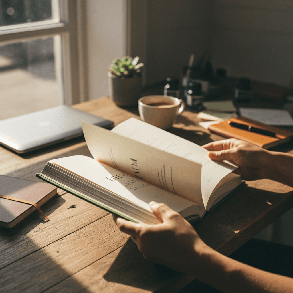 Author speaking to a small audience