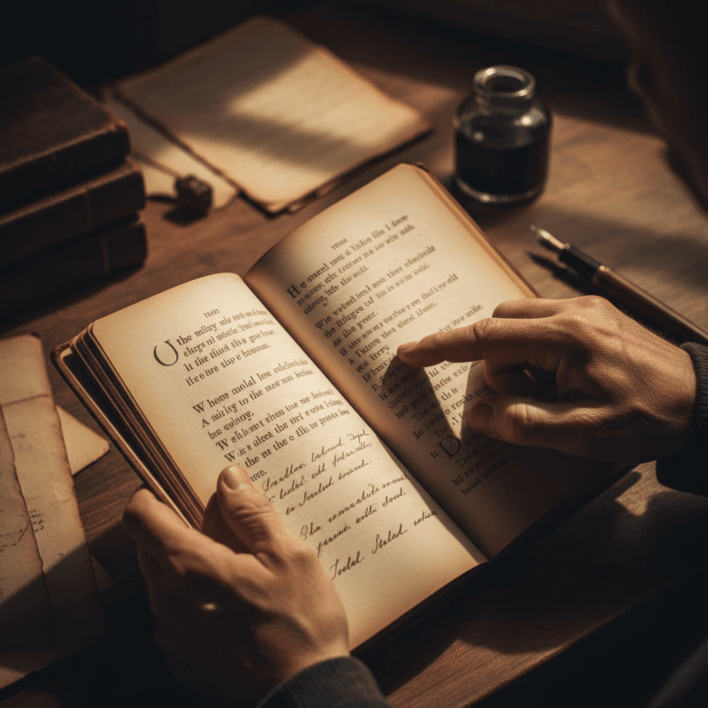 Open book with handwritten notes and pen in natural light